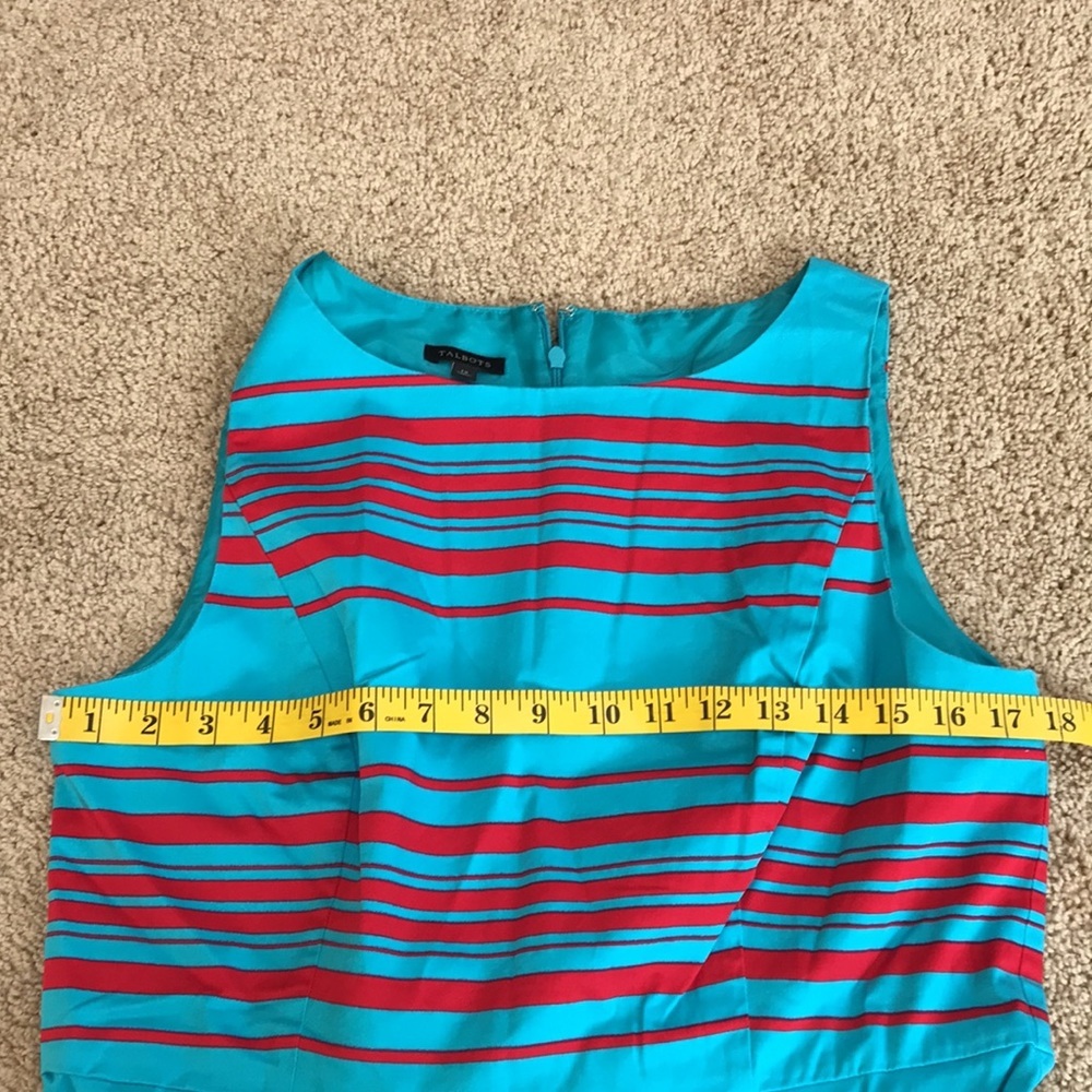 Talbots SZ 12,vibrant blue combo pleated boat neck cotton dress. - Picture 6 of 8